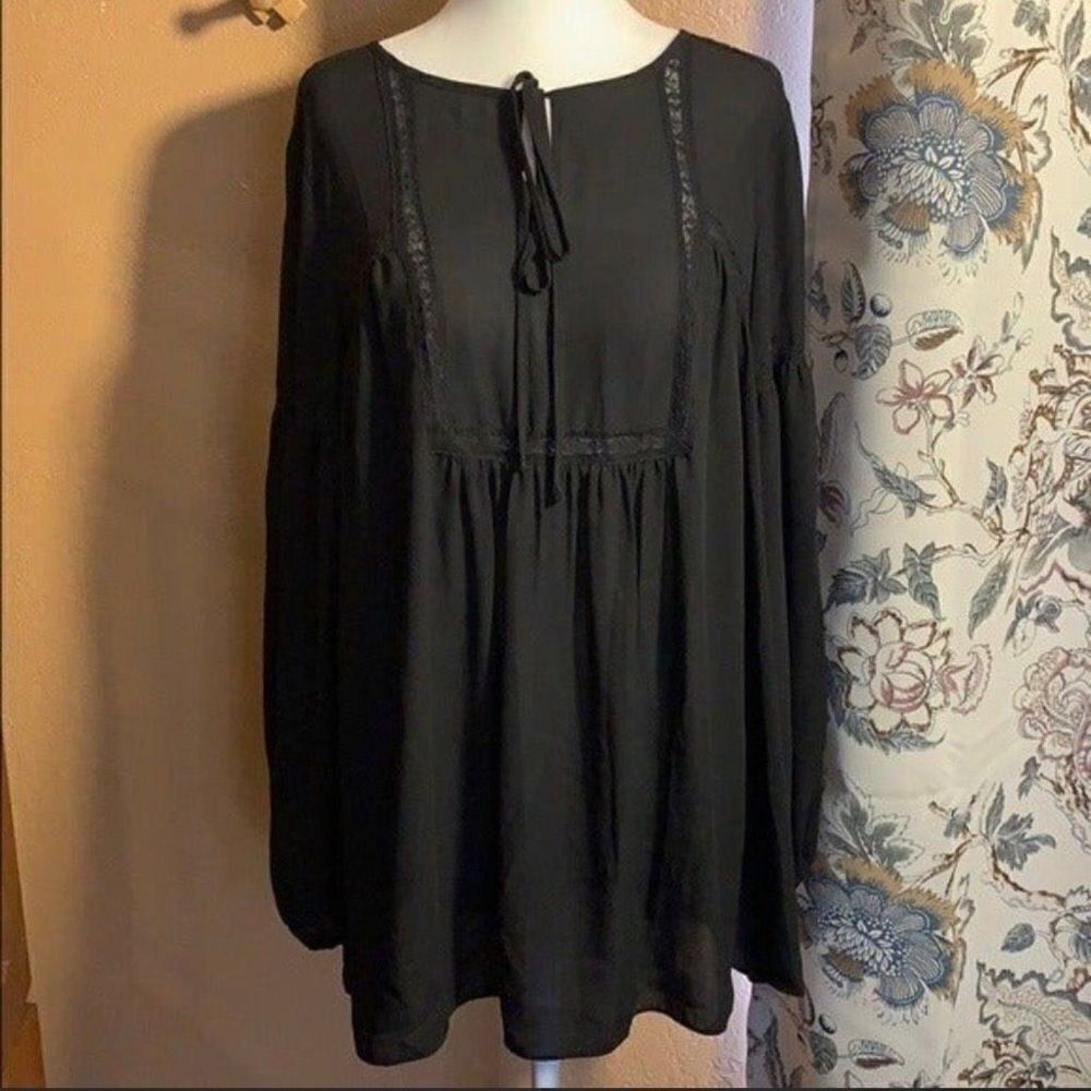 Max Studio Sheer Black Long Sleeve Tunic Top Size Medium